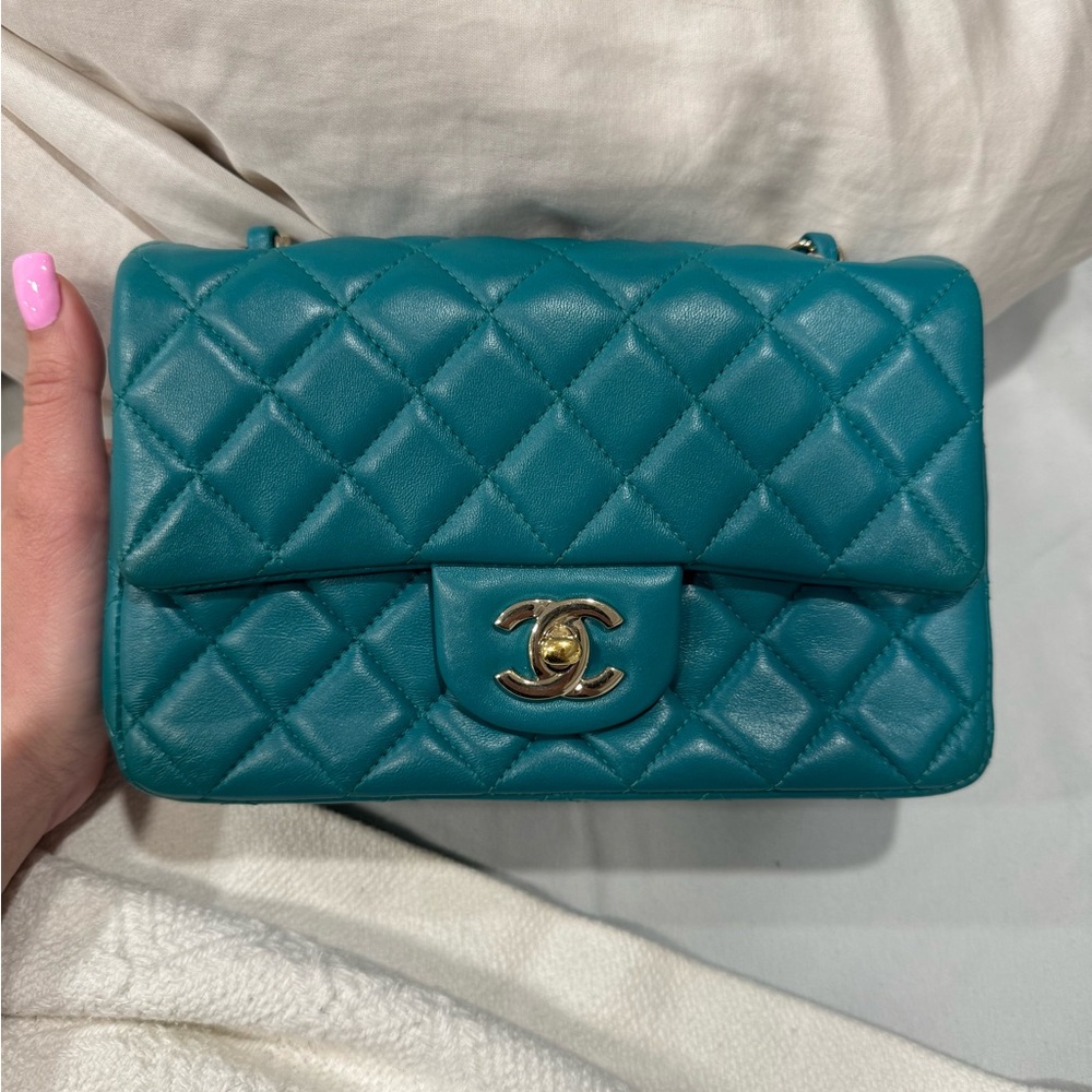 CHANEL Blue Mini Quilted Bag with Iconic CC Closure